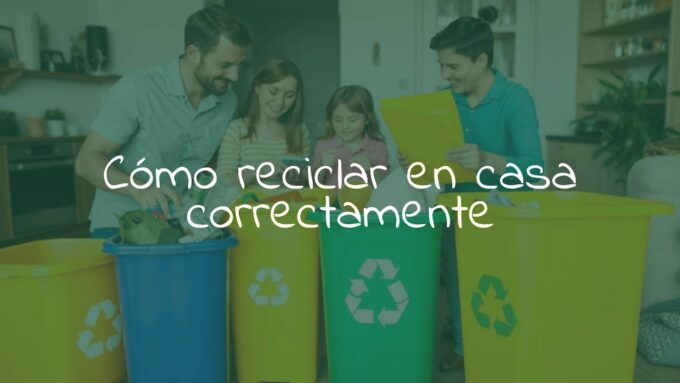 A family sorting recyclables at home, colorful bins labeled for paper, plastic, and glass, eco-friendly atmosphere, realistic.